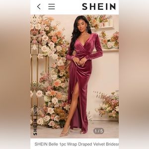 Shein - Pink, Velvet, long sleeve dress with slit